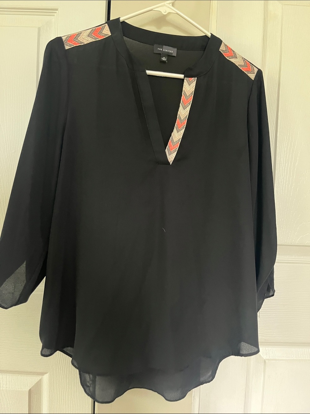 The Limited Black Tunic with Coral and Ivory Chevron Accent